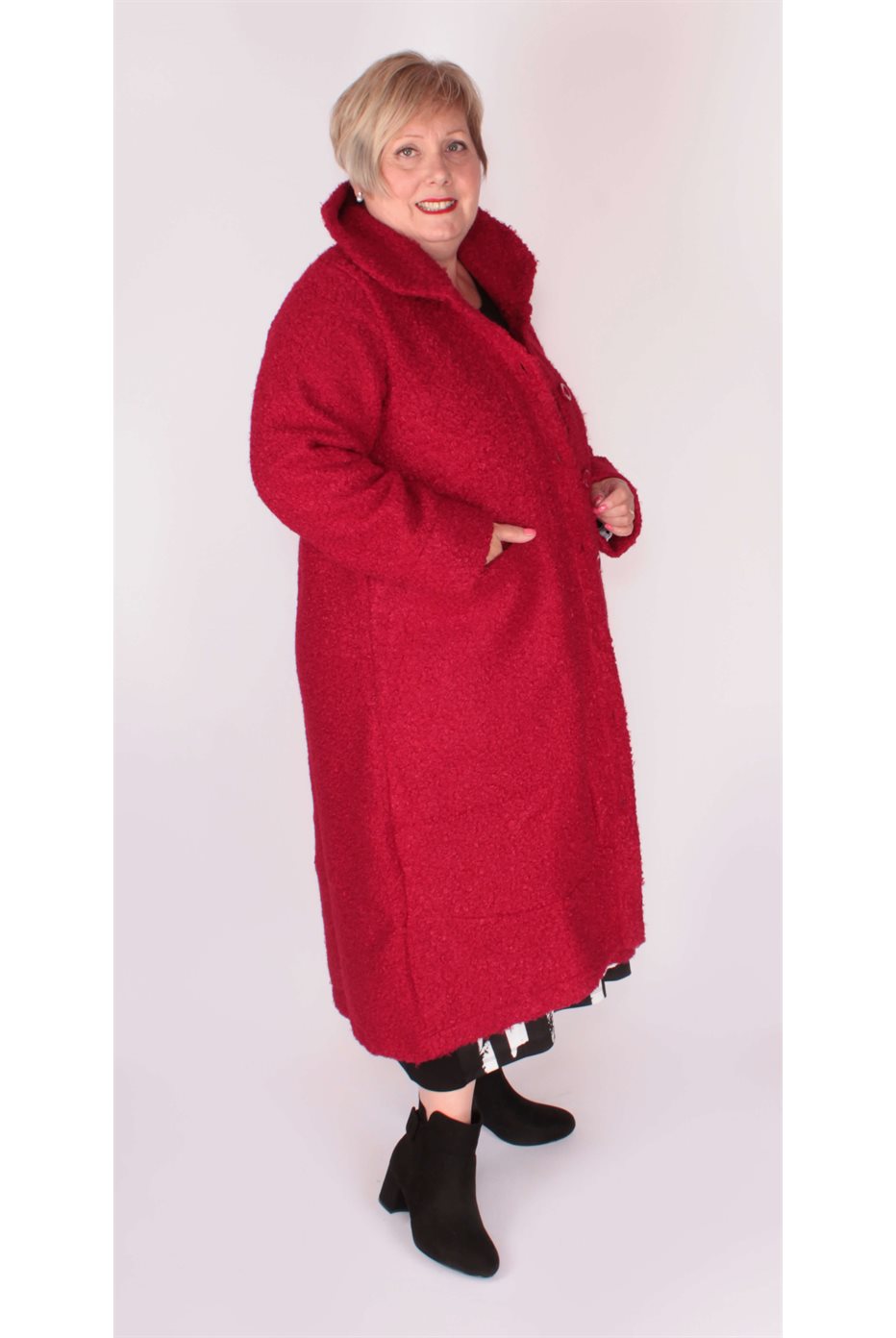 Manteau Magneto Bouclé Rouge